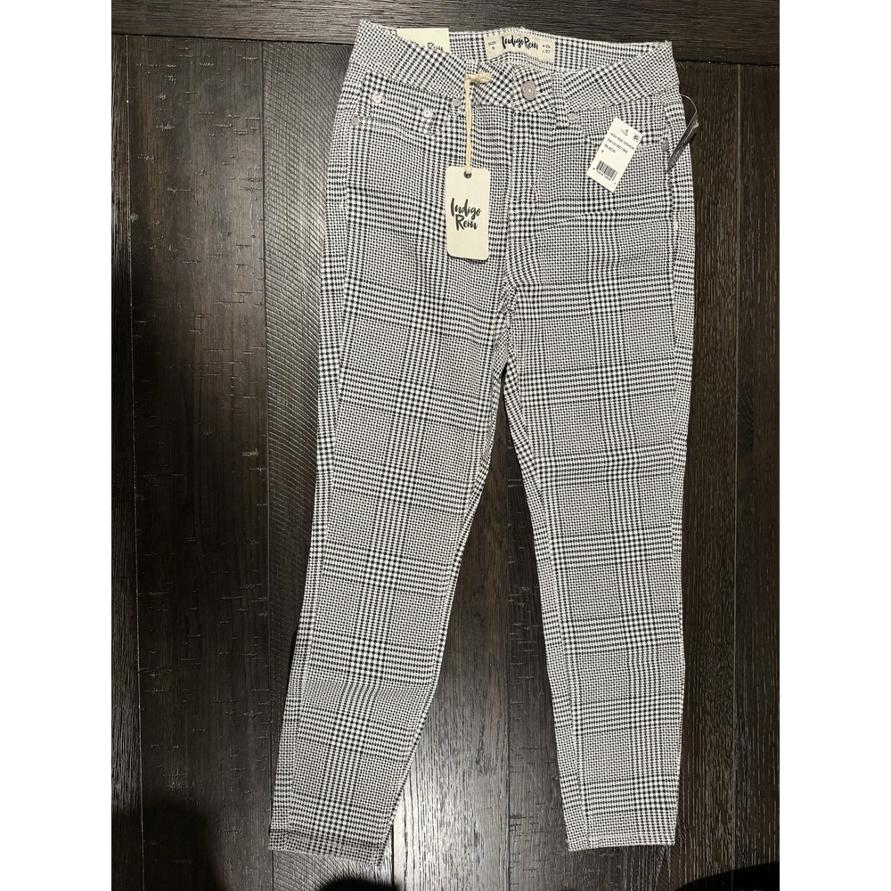 NWT Indigo Rein Plaid Skinny Jeans Womens 9 High Rise Black White Houndstooth